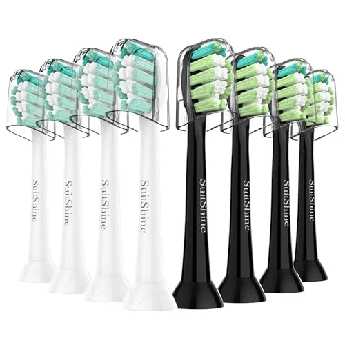 SuitShine Replacement Toothbrush Heads — 8-Pack Black & White